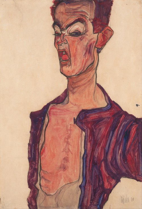 Selbstbildnis, grimassierend von Egon Schiele
