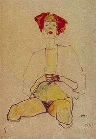 Sitzender Halbakt mit rotem Haar von Egon Schiele