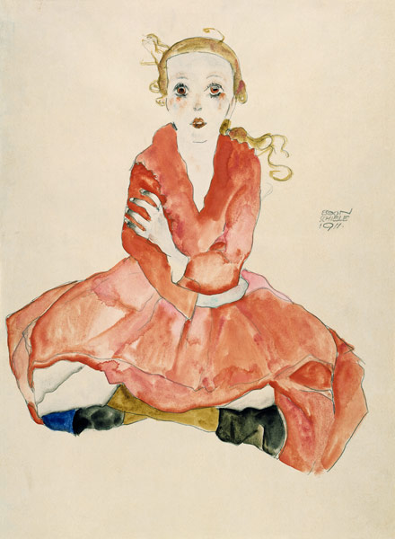 Sitzendes Mädchen, en face Sedentary girl von Egon Schiele