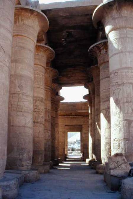 Columns with papyrus shafts and lotus capitals in the Great Hypostyle Hall, New Kingdom von Egyptian