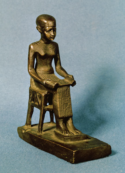 Seated statue of Imhotep (fl.c.2980 BC) holding an open papyrus scroll, Late Period von Egyptian