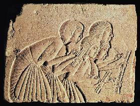 Tablet depicting four scribes at work, New Kingdom c.1400 BC