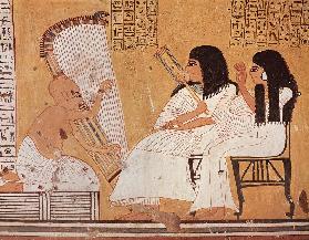 The deceased and his wife listening to a blind harpist, from the Tomb of Ankerkhe, Workmen's Tombs,