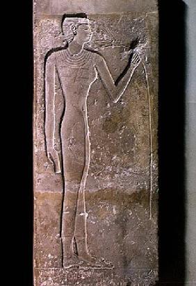Pillar depicting a woman smelling a lotus flower, Old Kingdom 2423-2263