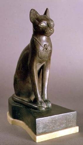 Statuette of a cat representing the goddess Bastet, bearing the cartouche of Psamtek I, Saite Period c.664-610
