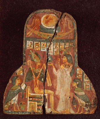 Lid of the coffin of the singer, Toarnemiherti, showing the deceased offering incense to Osiris enth von Egyptian 21st Dynasty