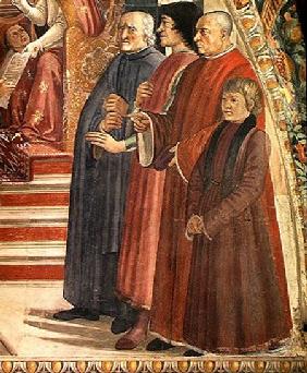 Detail of St. Francis receiving the Rule of the Order from Pope Honorius, scene from the cycle of th 1486