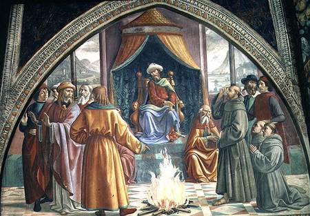The Trial by Fire, St. Francis before the Sultan of Egypt, scene from a cycle of the Life of St. Fra von  (eigentl. Domenico Tommaso Bigordi) Ghirlandaio Domenico