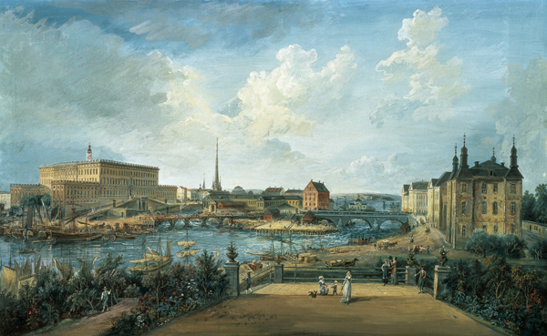 View of Stockholm from the Fersen Terrace with the Palace Makalos (gouache on canvas) von Elias Martin