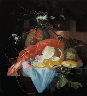 A Still Life with Lobster, Lemon and Grapes