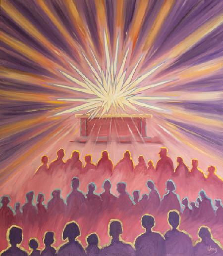 At Mass, the Divine Love of the Father enfolds Jesus in a white fire of Sacrifice 2000