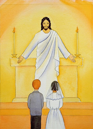 At their First Holy Communion children meet Jesus in the Holy Eucharist, 2006 (w/c on paper)  von Elizabeth  Wang