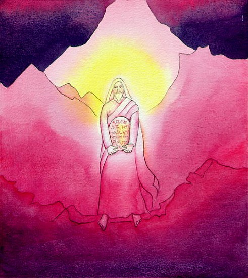 God gives the Ten Commandments to Moses on Mount Sinai, 2004 (w/c on paper)  von Elizabeth  Wang
