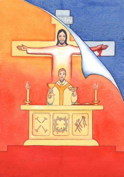 Jesus is Present with us at Mass, praying to the Father on our behalf, for help in our needs, and fo von Elizabeth  Wang