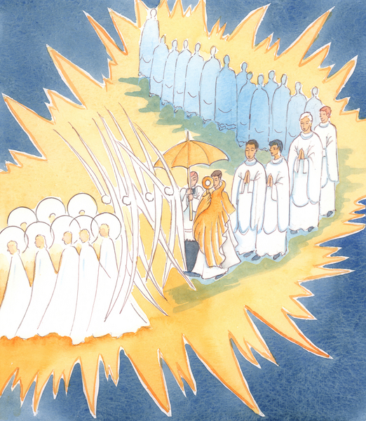 Whenever we honour the Presence of Jesus in the Blessed Sacrament the angels and saints join us in o von Elizabeth  Wang