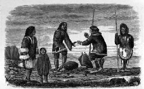 Tuski and Mahlemuts Trading for Oil, from 'Alaska and its Resources', by William H. Dall, engraved b pub. 1870