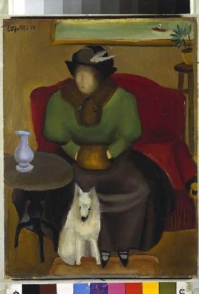 Frau im Pelz mit Hund. 1925