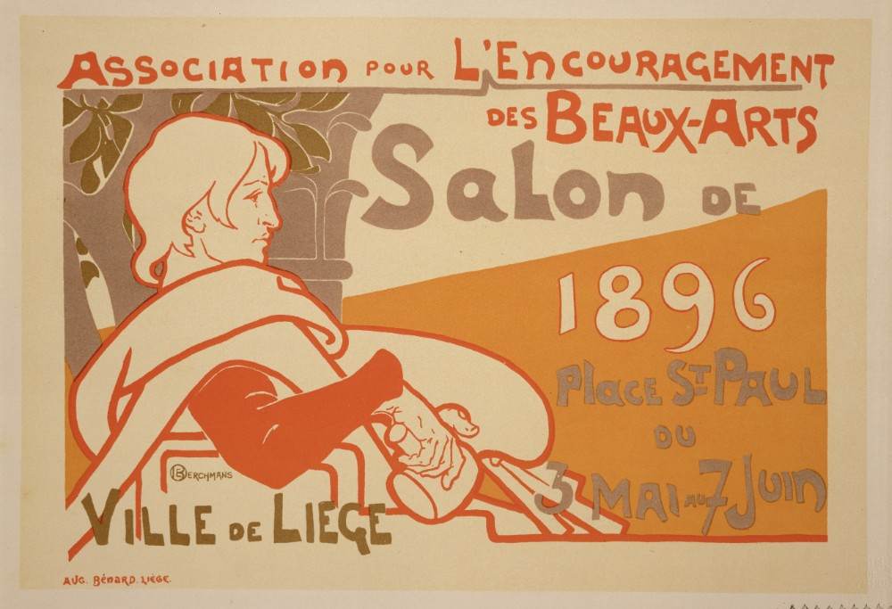 Reproduktion eines Plakats, das den Verband für die Förderung der Künste der Schönen Künste 1896 Sal von Émile Berchmans
