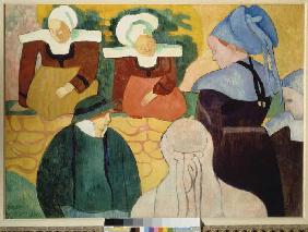 Bretonische Frauen auf einer Mauer 1892