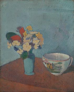 Vase mit Blumen und Tasse 1887