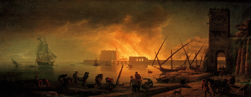 Harbour fire at night von Emile Jean Horace Vernet