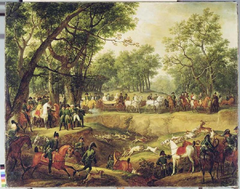 Napoleon Bonaparte auf der Jagd im Wald von Compiegne von Emile Jean Horace Vernet