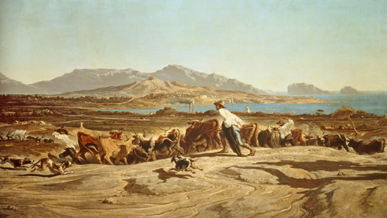 Cattle herding near Marseilles von Emile Loubon