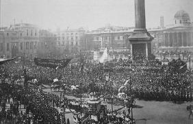 Queen Victoria (1819-1901) being driven through Trafalgar Square during her Golden Jubilee celebrati 18th