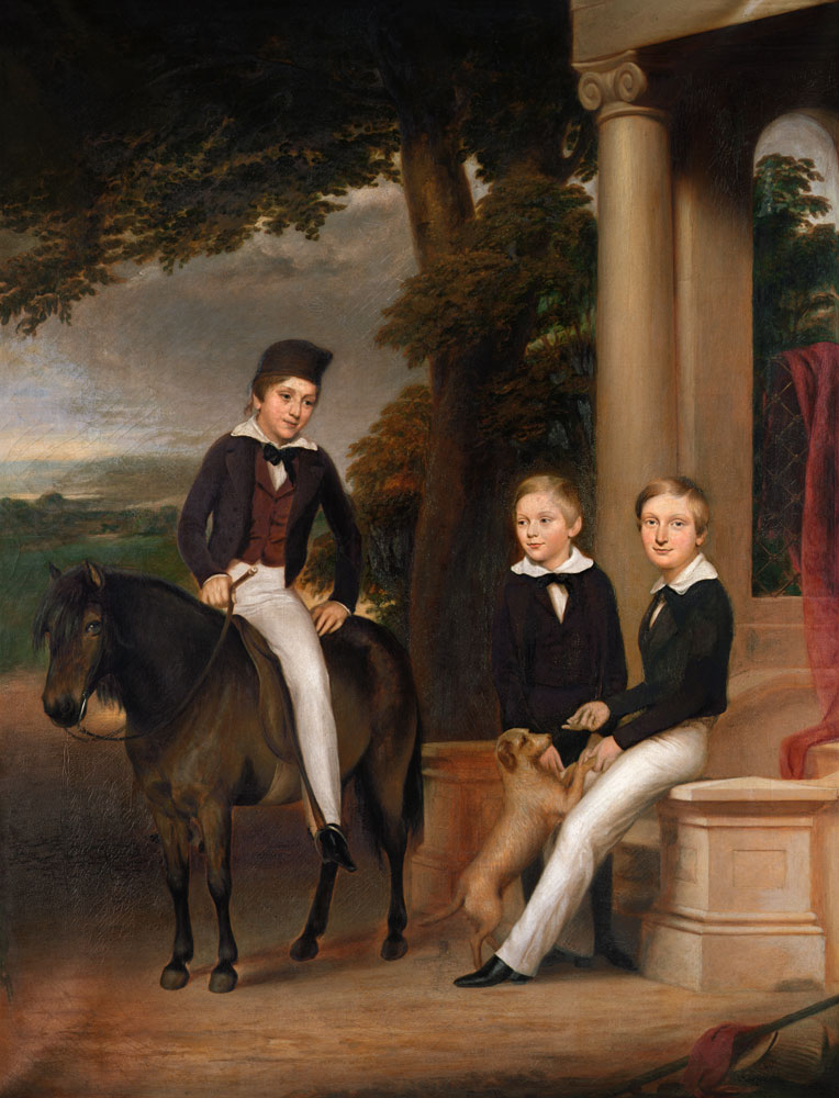 Portrait of John, George and Thomas Gladstone with their favourite pets von English School