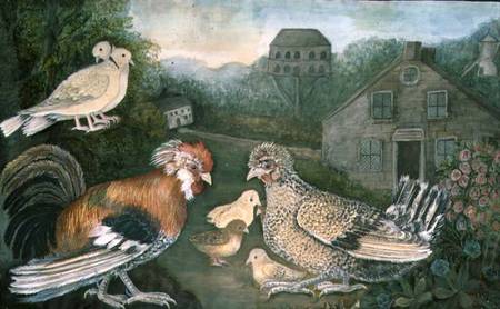 Chicken and Doves near a Farm (w/c von English School