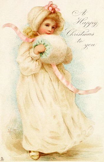 Christmas card depicting a girl with a muff von English School