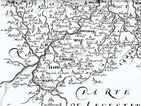Detail of a map of the county of Nottinghamshire showing the town of Nottingham von English School