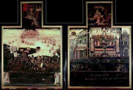 Diptych depicting the Arrival of Queen Elizabeth I (1530-1603) at Tilbury, the Defeat of the Spanish von English School