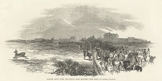 Easter Hunt with the Royal Stag Hounds: the Meet at Stoke Common, from ''The Illustrated London News von English School