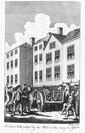 Jonathan Wild pelted the mob on his way to Tyburn, from the ''Newgate Calendar'' von English School
