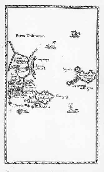 Map of Laputa, Balnibari, Luggnagg, Glubbdubdrib and Japan, illustration from the first edition of ' von English School