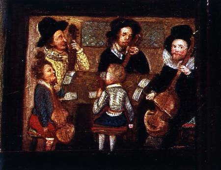 Musicians at Wadley House, detail from The Life and Death of Sir Henry Unton (1557-96) von English School