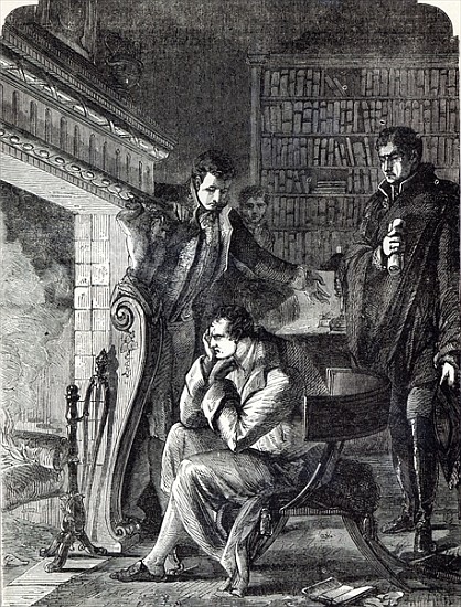 Napoleon brooding the fire the night before his Abdication and Departure from Fontainebleau on 20th  von English School