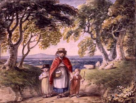 Portrait of a Woman and Two Children in a Woodland Landscape von English School
