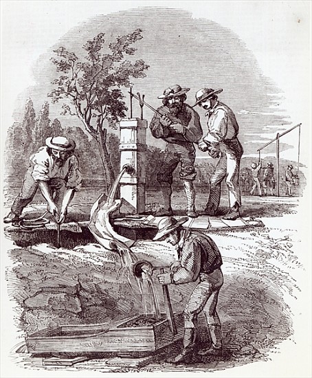 River-bed claim on the Turon, from ''The Illustrated London News'', 21st August 1852 von English School