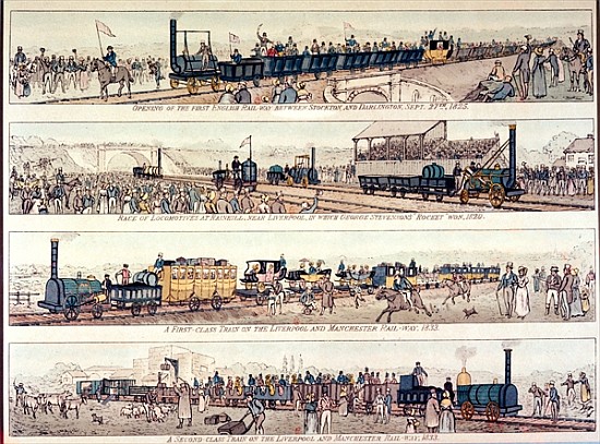 The opening of the Stockton and Darlington railroad, 1825; Locomotive race at Rainhill, near Liverpo von English School