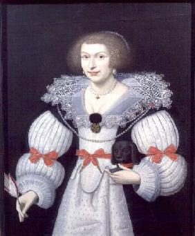 Portrait of a lady holding a dog and a tulip c.1620