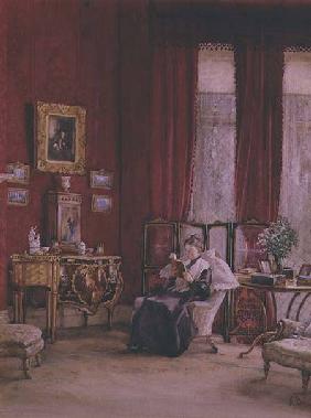 A Victorian Interior with a Lady Reading