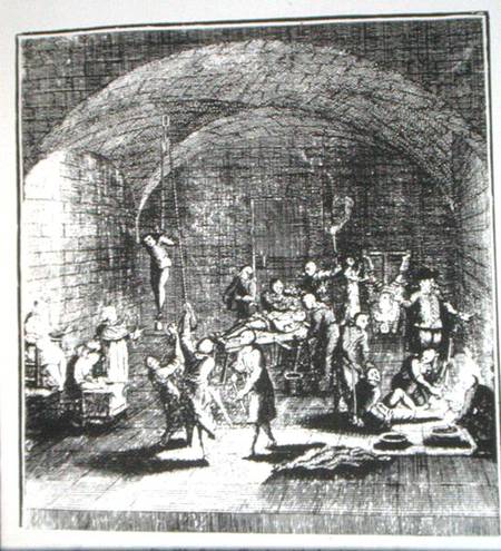 Torture Chamber of the Inquisition, copy of an illustration from 'A Complete History of the Inquisit von English School