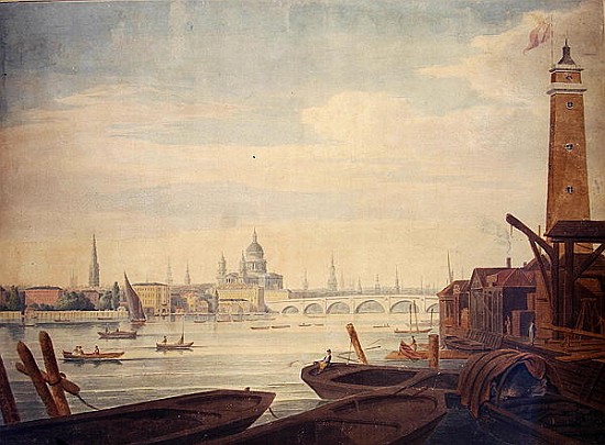 View of the Temple, St. Paul''s, and Blackfriars Bridge, from Maltby''s Shot Manufactory von English School