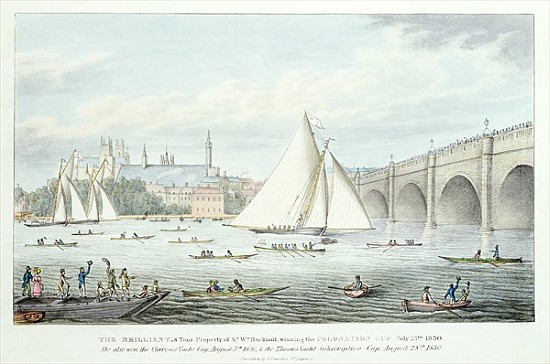 View of Westminster and the Bridge, with a Sailing Match von English School