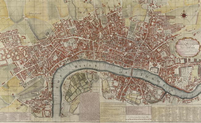 A New and Exact Plan of the Cities of London and Westminster and the Borough of Southwark, 1725 (col von English School, (18th century)