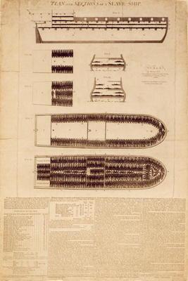 Plan and sections of a slave ship, published 1789 (engraving) 18th