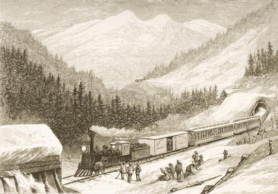 Carrying United States Mail Across the Sierra Nevada in 1870, from 'American Pictures', published by von English School, (19th century)