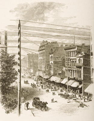 Clark Street, Chicago, in c.1870, from 'American Pictures' published by the Religious Tract Society, von English School, (19th century)